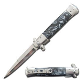 5" Closed Stiletto Style Spring Assisted Open Pocket Knife Black Pearl Handle