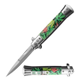 5" Closed Classic Stiletto Automatic Switch Blade Knife - Cannabis Marijuana