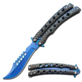 9" The Predator Curved Blue Blade Butterfly Knife