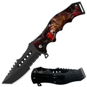 8.5" Tactical Roaring Bear Spring Assisted Folding Open Pocket Knife Cleaver Blade