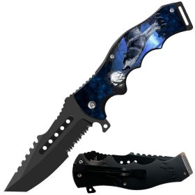 8.5" Tactical Wolf Howling Spring Assisted Folding Open Pocket Knife Razer Blade