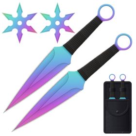 4 PC Rainbow Ninja Throwing Knives Combo Star Shuriken Set