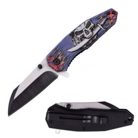 Pirate Skull Spring Assisted Knife - Liner Locking Tanto Folder Opening