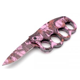 Pink Camo Knuckle Guard Defense Blade Spring Assist Folding Knife