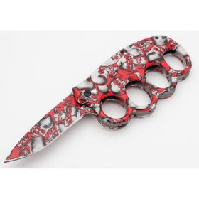 Red Skulls Knuckle Guard Defense Blade Spring Assist Folding Knife