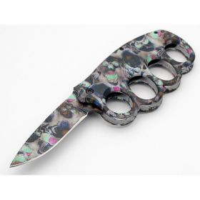 Skulls Knuckle Guard Defense Blade Spring Assist Folding Knife