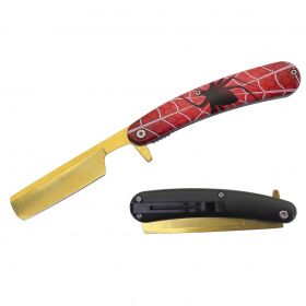 Spring Assist Folding Knife Straight Razor 4" Blade Spider