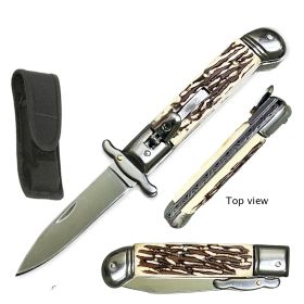 Faux Stag Handle Automatic Lever Lock Stiletto Knife