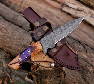 Fixed Blade Damascus Steel Custom Handmade Hunting Skinning Knife