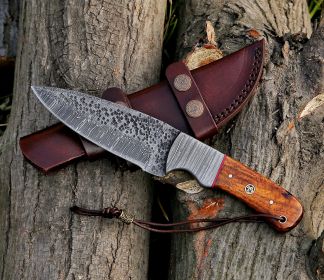 10" Custom Handmade Hammered Damascus Steel Hunting Skinning Knife