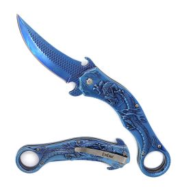 Blue Dragon Sculpture 8.25â€ Karambit Tactical Spring Assisted Folding Pocket Knife