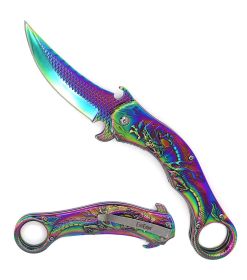 Rainbow Dragon Sculpture 8.25â€ Karambit Tactical Spring Assisted Folding Pocket Knife