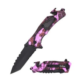 8" Military Tactical Spring Assisted Rescue Multi Tool Pocket Pink Camo Knife