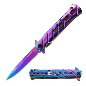 9" Spring Assisted Titanium Rainbow STILETTO Style Pocket Knife