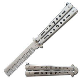 Practice Silver Metal Butterfly Trainer Knife Blade Comb Brush