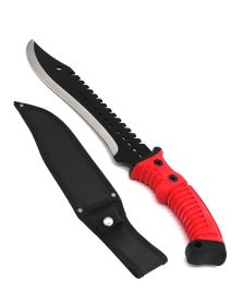 16" Fixed Blade Outdoor Hunting Knife, Red Rubberized Handle