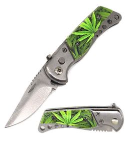 3.25" Closed Marijuana Push Button Mini Automatic Pocket Knife