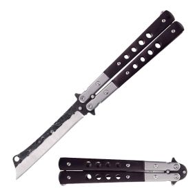 Cleaver Blade Butterfly Knife Black Wood Handle 5" Closed Length