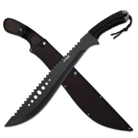 21" Full Tang Sawback Black Tactical Machete With Sheath