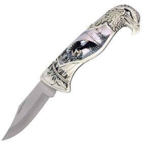 8" Overall Eagle Head Lockback Folding Pocket Knife in a Gift Box Style-3