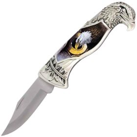 8" Overall Eagle Head Lockback Folding Pocket Knife in a Gift Box Style-4