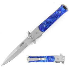 9" Italian Stiletto Tactical Spring Assisted Open Pocket Knife Blue Pearl