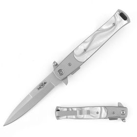 9" Italian Stiletto Tactical Spring Assisted Open Pocket Knife White Pearl