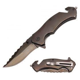 8" Black Titanium Spring Assisted Rescue Tactical Folding Knife