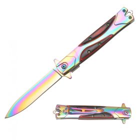 Rainbow Stiletto Style Spring Assisted Knife - Black Handle