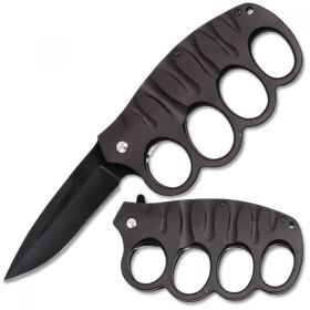 Black Knuckle Guard Defense Blade Spring Assist Folding Knife