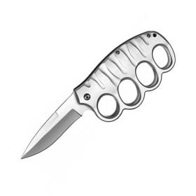 Silver Knuckle Guard Defense Blade Spring Assist Folding Knife