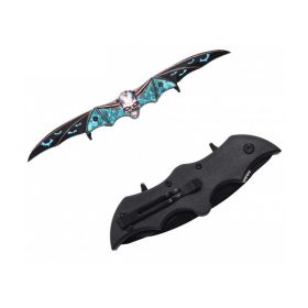 Blue Zombie Skull Tactical Dual Blade Fantasy Bat Spring Assist Knife