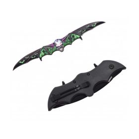 Green Zombie Skull Tactical Dual Blade Fantasy Bat Spring Assist Knife