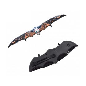 Orange Zombie Skull Tactical Dual Blade Fantasy Bat Spring Assist Knife