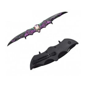 Purple Zombie Skull Tactical Dual Blade Fantasy Bat Spring Assist Knife