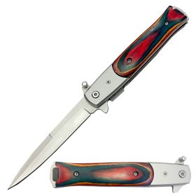 9" Italian Stiletto Tactical Spring Assisted Open Pocket Knife Colorwood