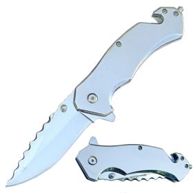 8" Silver Titanium Spring Assisted Rescue Tactical Folding Knife