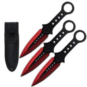 3 Pcs 7.5" Red Tactical Skull Kunai Throwing Knife Blade Set